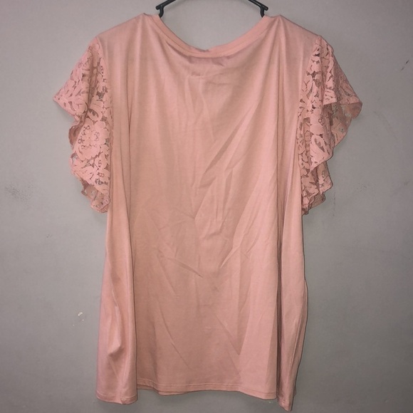 Lace Flutter Sleeve T-shirt In Blush Size 2X - Picture 5 of 5